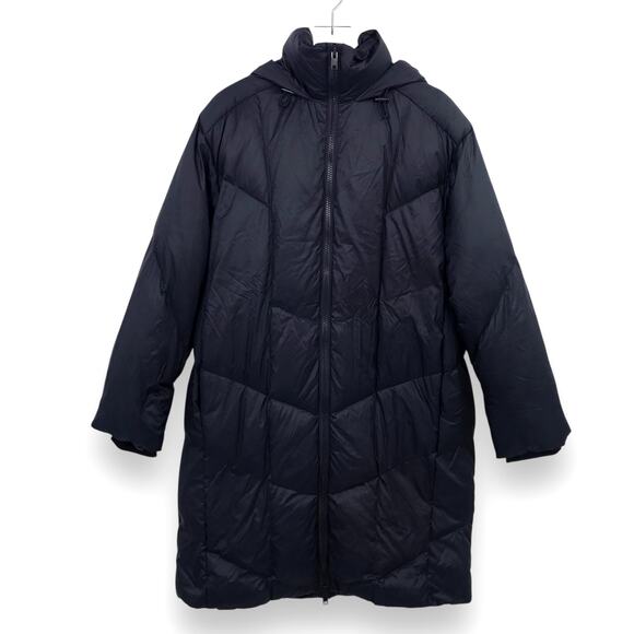 VINCE Quilted Shell Down Hooded Coat Jacket M Zip Up Knee Length Puffer Blue NWT - Picture 1 of 9